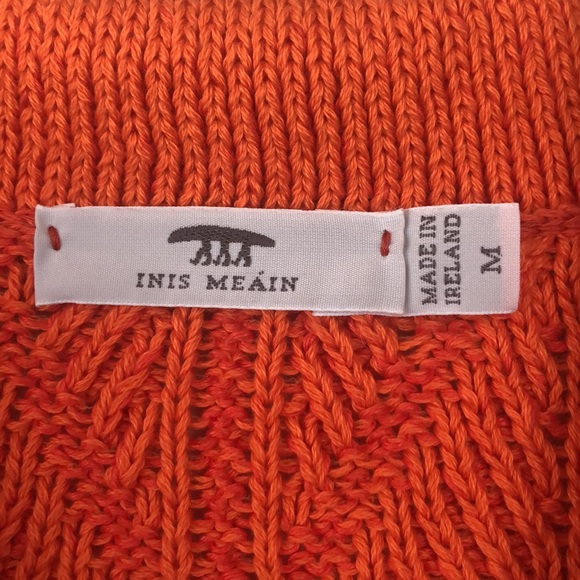Inis Meáin Orange Shawl Collar Cardigan Sweater Size M Hand Knit in Ireland - Picture 4 of 7